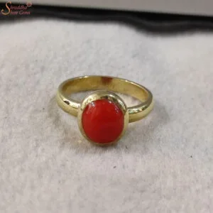 round coral gemstone ring