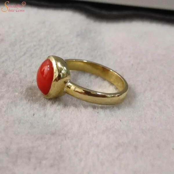 round coral gemstone ring