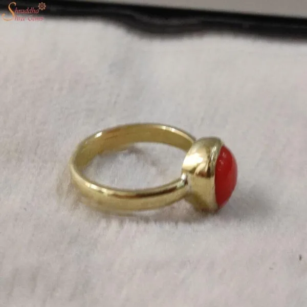 round coral gemstone ring