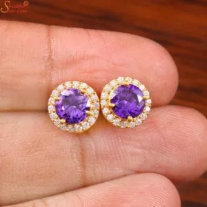 round shape amethyst studs