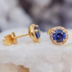 round shape blue sapphire gemstone studs