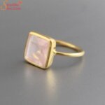 square cut rose quartz ring