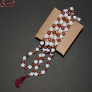 Natural Sunstar And Moonstone Beads Mala, Round Beads Necklace