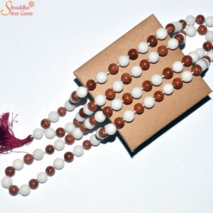Natural Sunstar And Moonstone Beads Mala, Round Beads Necklace
