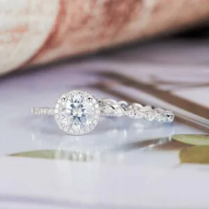 antique moissanite diamond bridal ring set