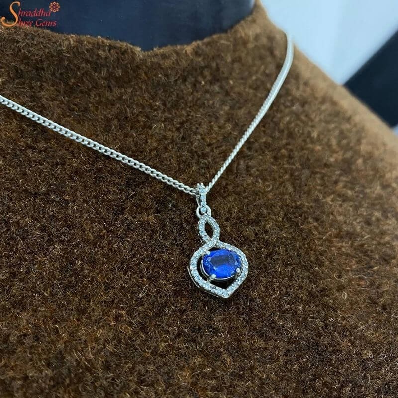 Sapphire Halo Pendant Necklace WG | Wedding Bands & Co.