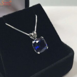 cushion shape blue sapphire pendant