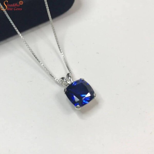 cushion shape blue sapphire pendant