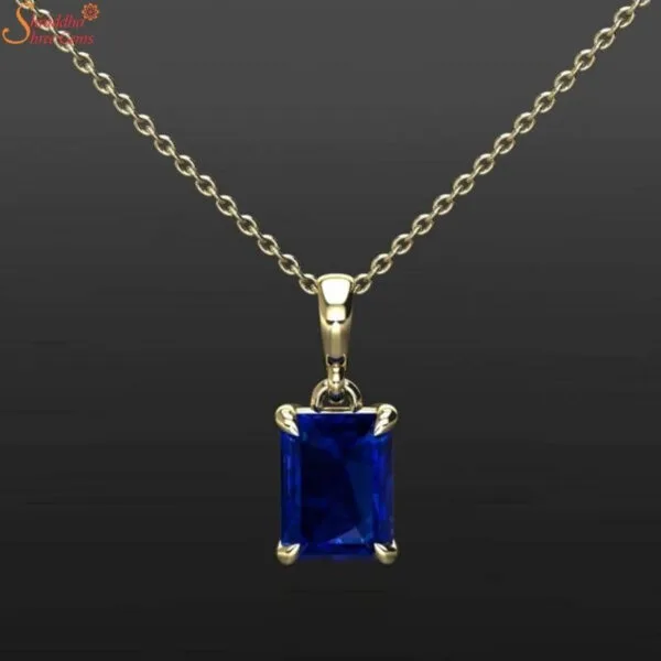 Certified Emerald Shape Blue Sapphire Gemstone Pendant Shraddha
