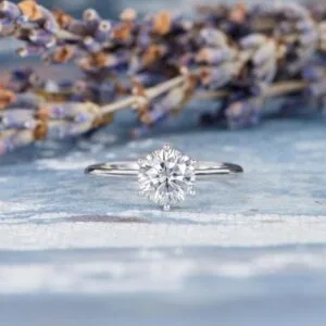 round moissanite diamond solitaire silver ring