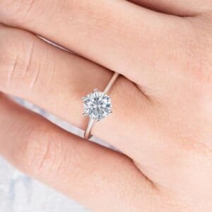 round moissanite diamond solitaire silver ring