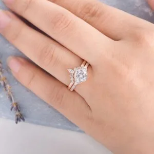 unique round cut moissanite engagement ring set