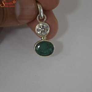 Emerald Pendant With Natural Moissanite, Two Gemstone Pendant