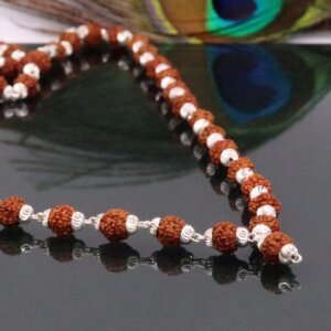 Natural Rudraksha Beads Silver Mala