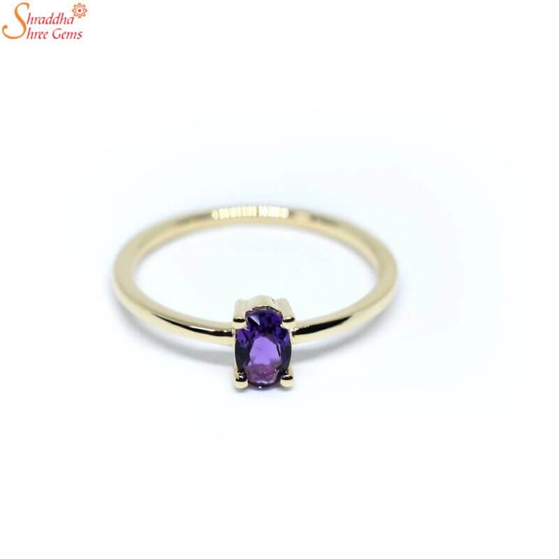 Oval Amethyst Solitaire Ring, February Birthstone Ring