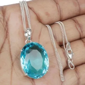 oval shape blue topaz gemstone pendant