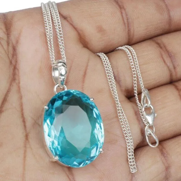 Natural Oval Shape Blue Topaz Pendant Shraddha Shree Gems