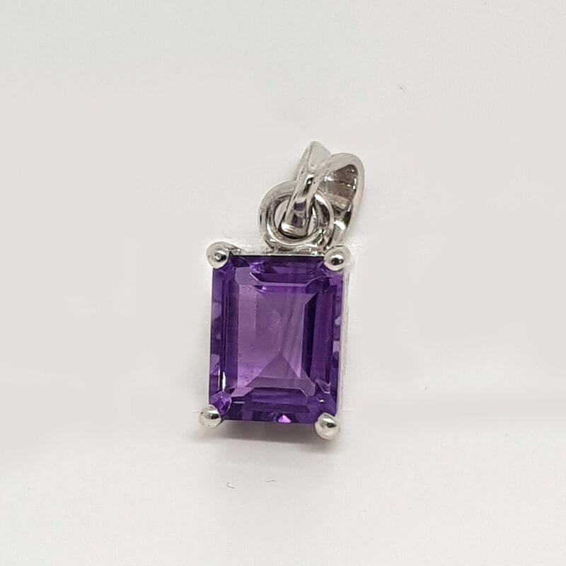 Cushion Cut Amethyst and Diamond Accent Pendant in 14k Yellow Gold (7mm)