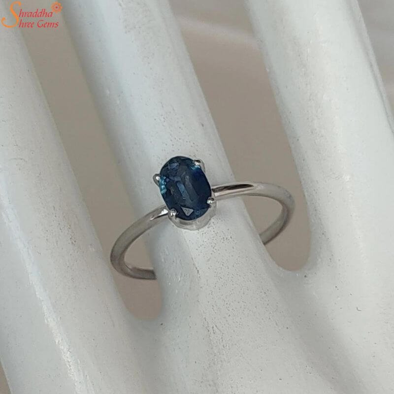 Dainty Blue Sapphire Silver Ring, Minimalist Sapphire Ring