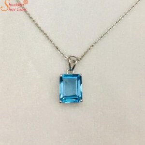 emerald shape blue topaz pendant