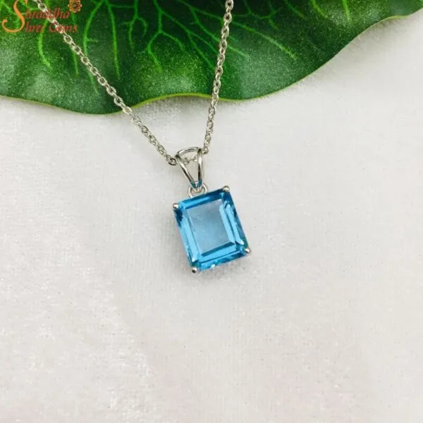 emerald shape blue topaz pendant