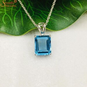 emerald shape blue topaz pendant