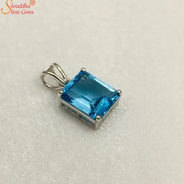 emerald shape blue topaz pendant