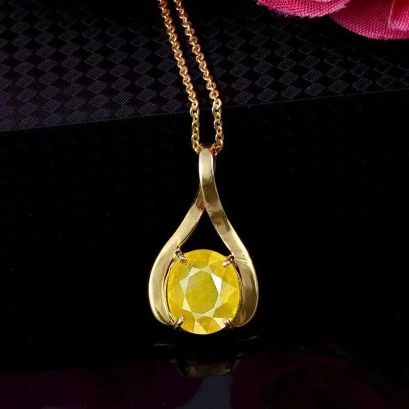 oval shape yellow sapphire pendant