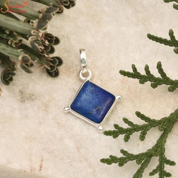 Handmade Lapis Lazuli Gemstone Pendant – Natural Blue Stone, Silver Plated, 1.77'' Charm