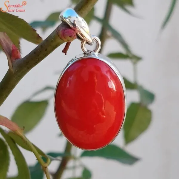 Sterling Silver Coral Pendant, Munga Stone Pendant Shraddha