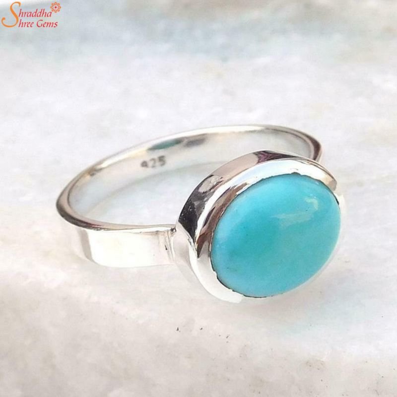 Natural Turquoise Ring, Firoza Gemstone Ring