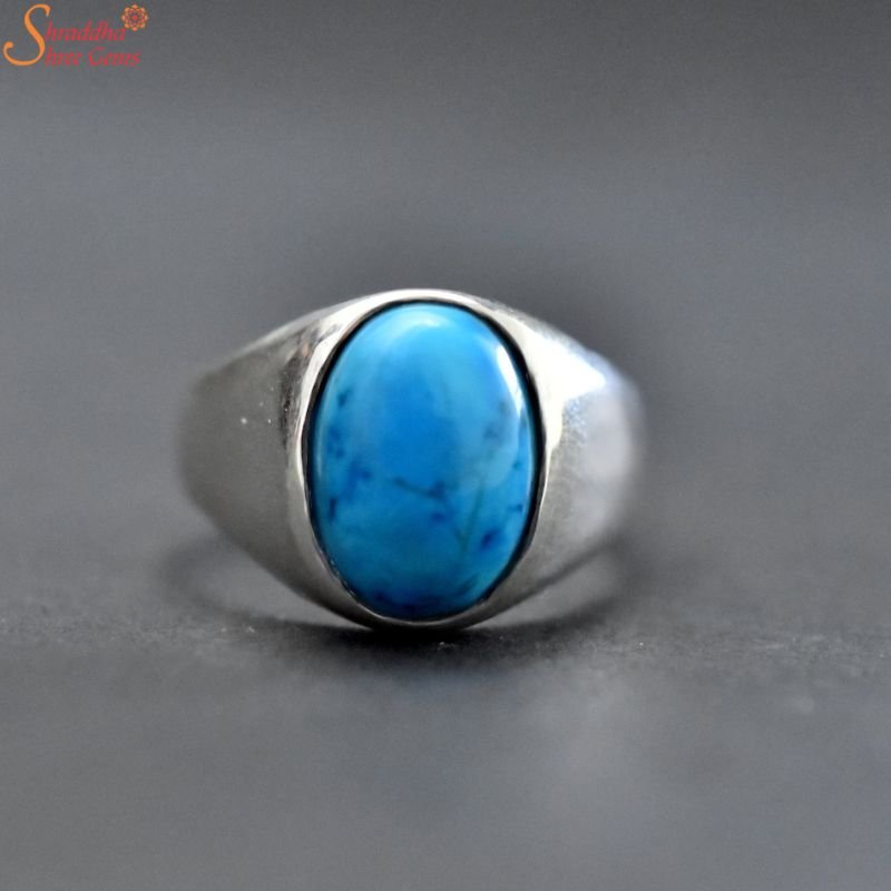 Oval Turquoise Gemstone Ring For Men, Firoza Ring