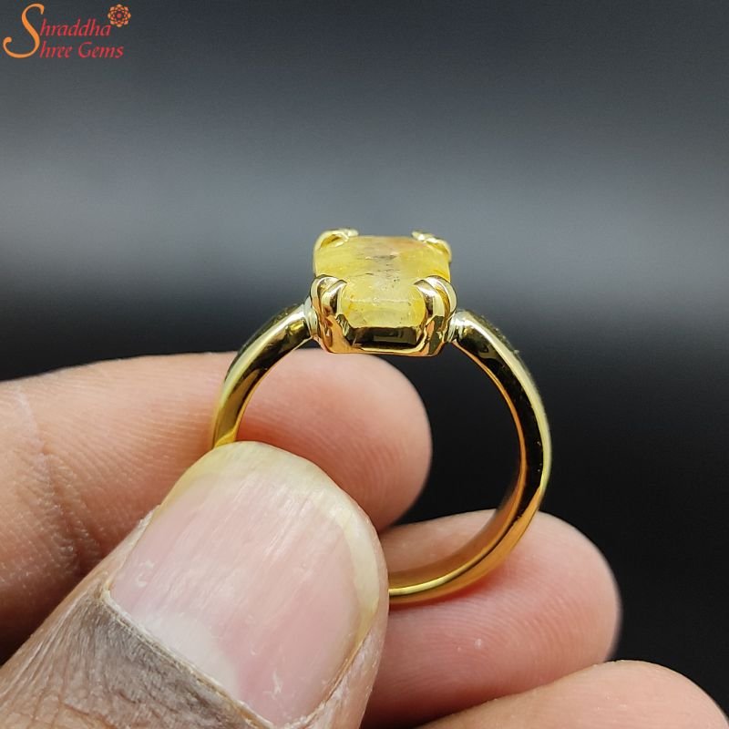 Three Stone Round Yellow Sapphire and Round Diamond Ring in 14k White Gold  (GR-5745)