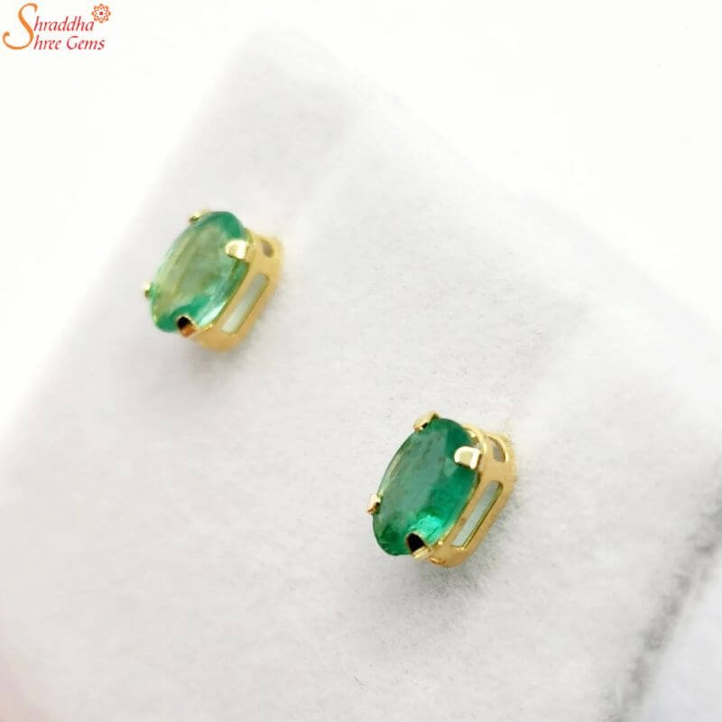 Gold Emerald Stud Earrings, May Birthstone Earrings