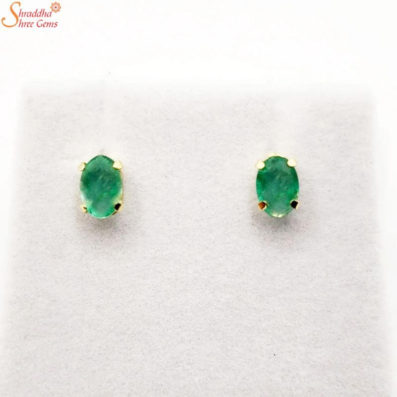 Gold Plated Sterling Silver Emerald Gemstone Stud Earring – Diamtrendz.in