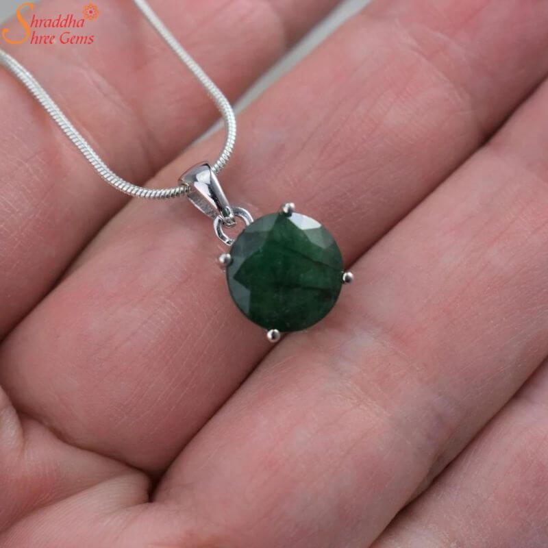 Original Certified Emerald Stone Pendant (Panna Stone) Astrological  Gemstone Hallmark Silver Locket for Men and Women