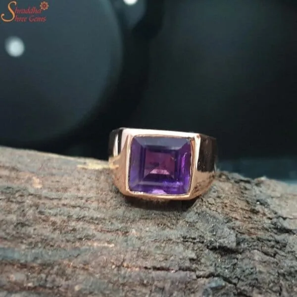 Square Shape Amethyst Gemstone Ring, Men's Ring Shraddha Shree Gems