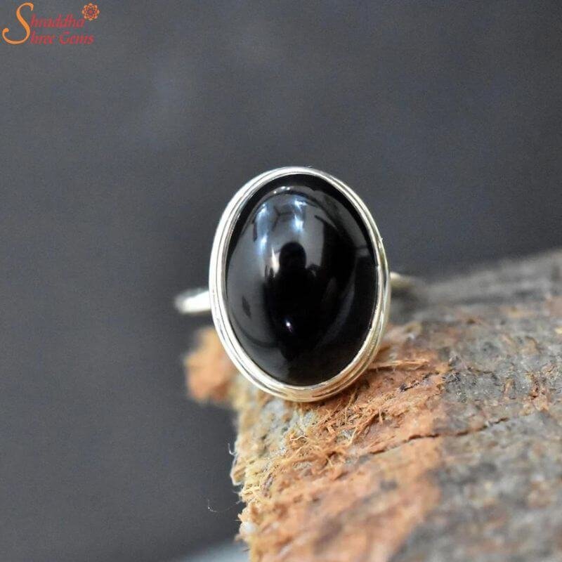 Gold Plated Adjustable Black Onyx 4.25 Ratti Stone Ring Oval Shape Cabochon  Cut Ring - 55carat - 3689140