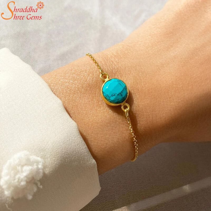 Natural Turquoise Gemstone Bracelet For Good Luck