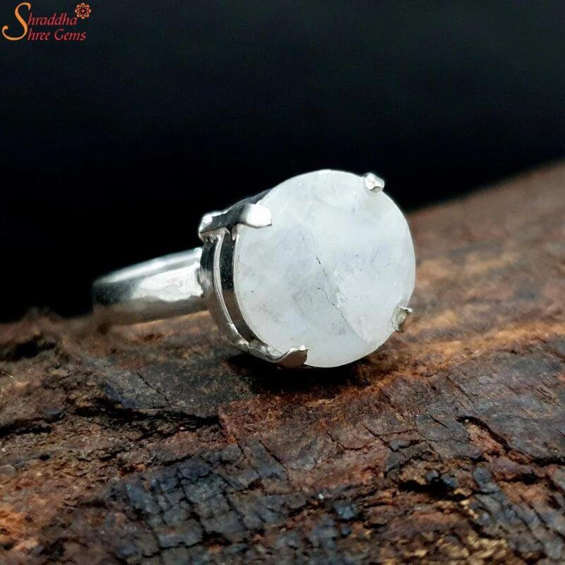 Statement Rainbow moonstone silver gemstone handmade ring at ₹7950 | Azilaa