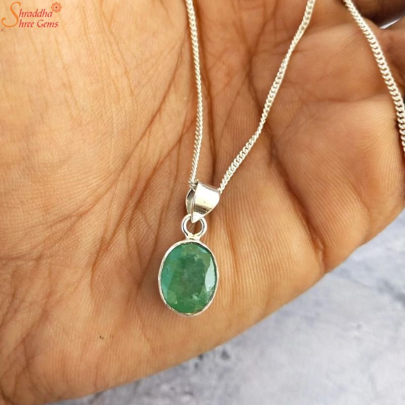 Green Emerald Necklace, Panna Gemstone Pendant
