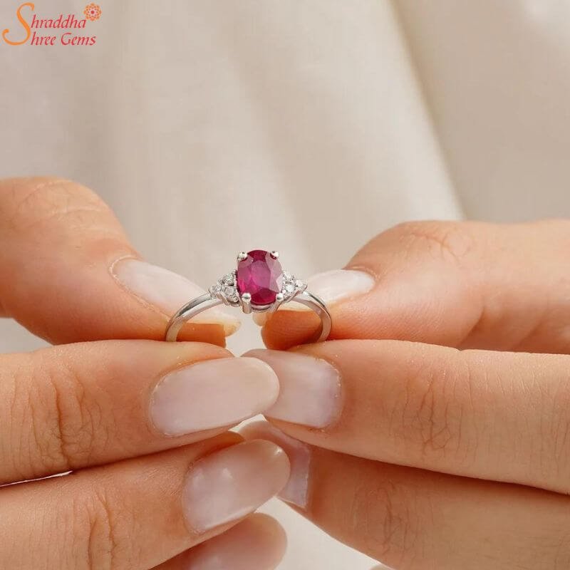 Oval Cut Ruby Ring, Manik Gemstone Ring - Shraddha Shree Gems