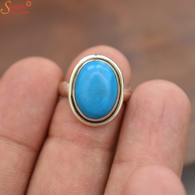 Oval Shape Turquoise Ring, Natural Firoza Ring