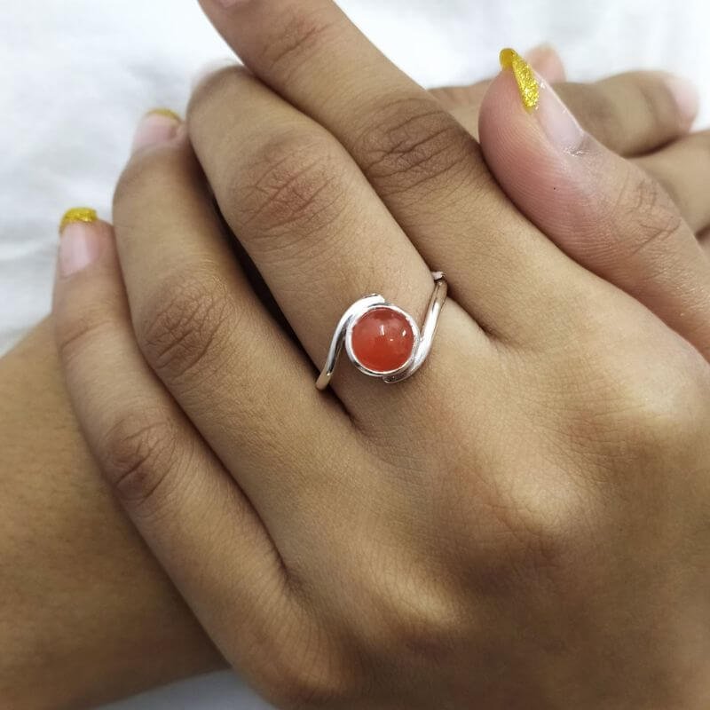 Round Carnelian Gemstone Solitaire Ring, Statement Ring