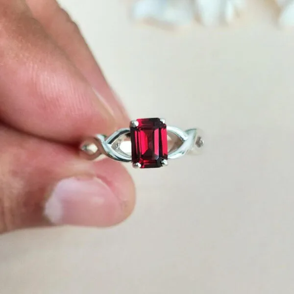 certified red garnet silver ring