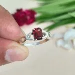 certified red garnet silver ring