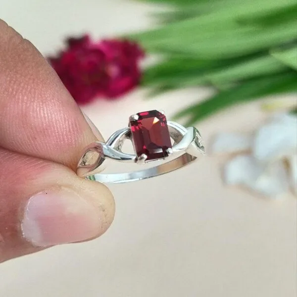 certified red garnet silver ring