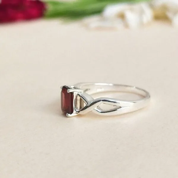 certified red garnet silver ring