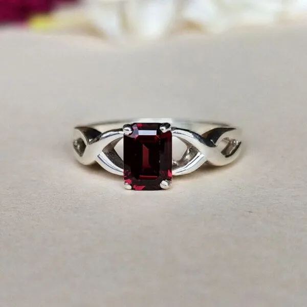 certified red garnet silver ring