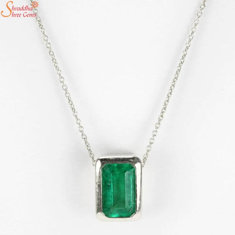 Natural Emerald Bezel Necklace, Panna Pendant